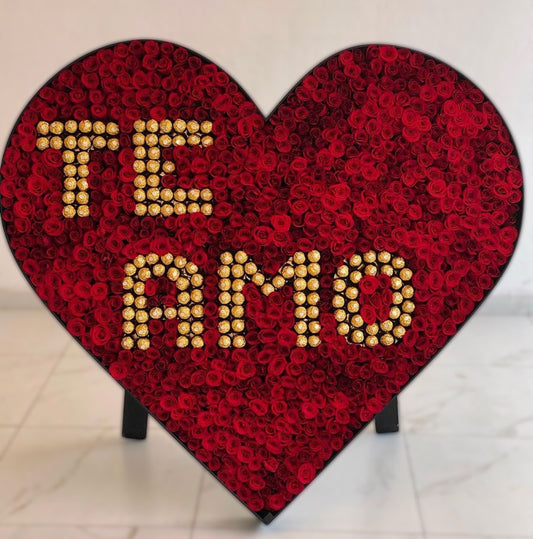 Corazón de 1000 rosas & chocolate ferrero dulce amor